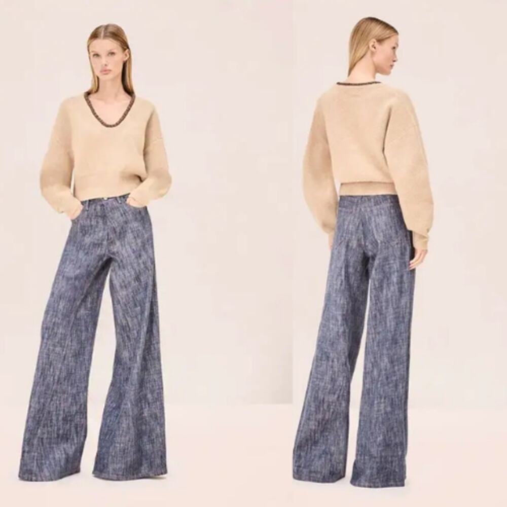 NEW Alexis Wool Cropped V-neck Relaxed Fit Cielo Sweater Tan Brown Size: XS